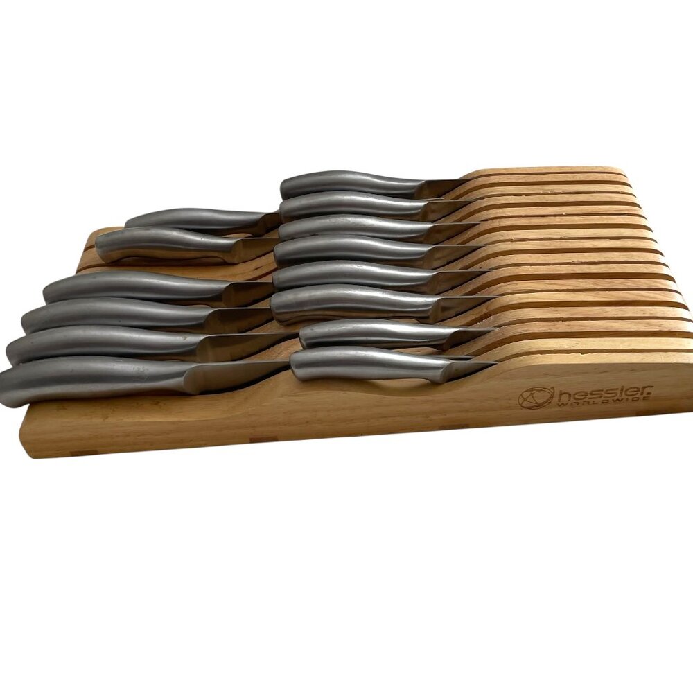Hessler Gourmet Series 14 Piece Cutlery Knife Set w/ Wood In-Drawer Organizer